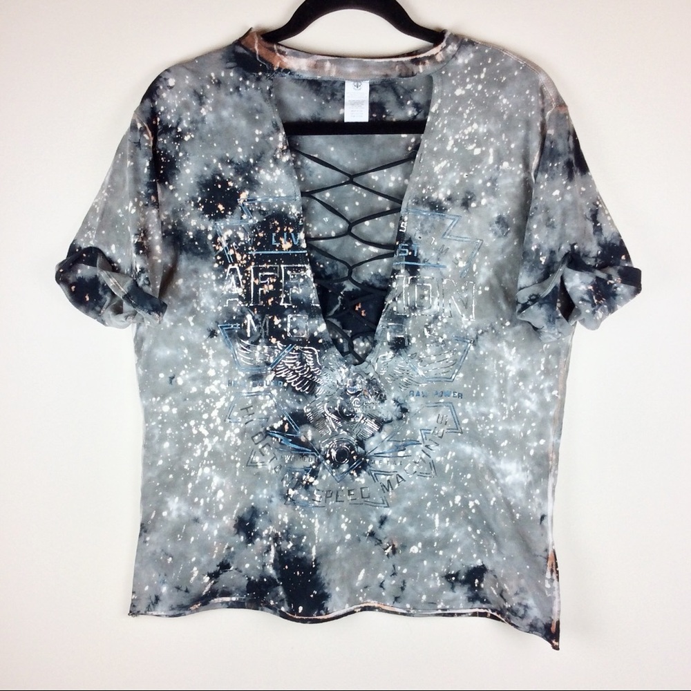 Acid Wash Lace-Up Front Affliction Graphic T-Shirt